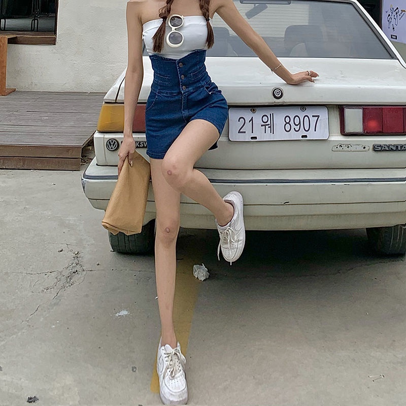 Net red ins super high waist bud denim shorts women's summer design feeling slim a-word bag hip wide leg hot pants