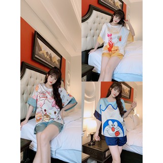 Pijama cộc đùi cánh dơi lụa satin