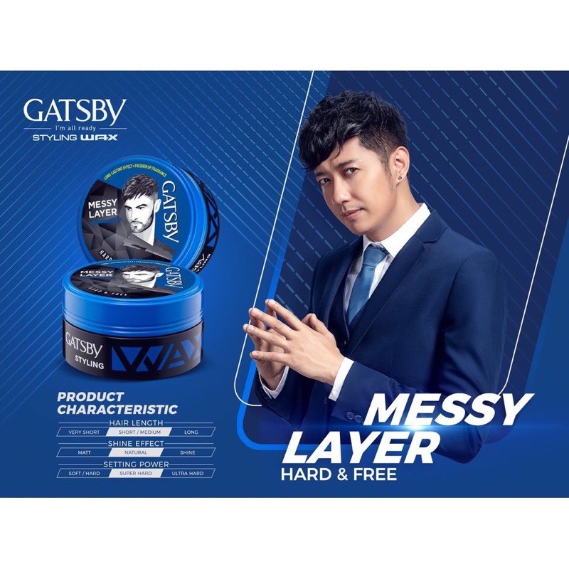 Wax tạo kiểu tóc Gatsby Messy Layer Hard & Free Xanh 75g