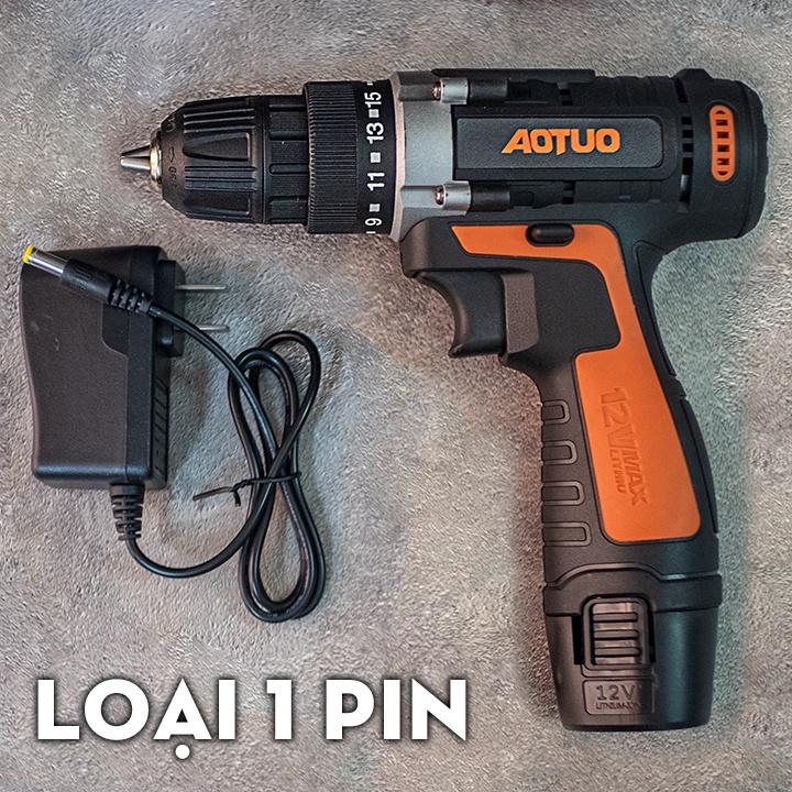 MÁY KHOAN, BẮT VÍT 2 CHIỀU AOTUO DÙNG PIN 12V - TẶNG MŨI KHOAN