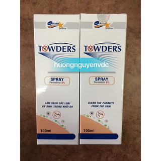TOWDERS SPRAY 100ML. PERMETHRIN 5%. LÀM SẠCH CÁC LOẠI KÝ SINH TRÙNG KHỎI DA