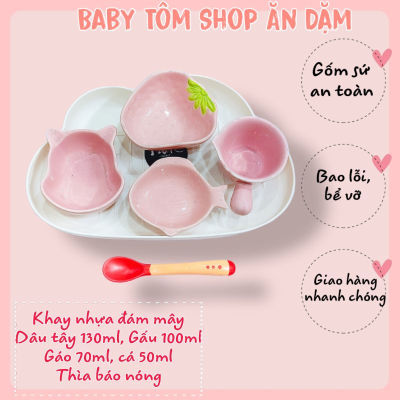 Combo bát ăn dặm gốm sứ Nhỏ, kiểu Nhật cho bé yêu, NPP Baby Tôm, chén bát sứ an toàn, đáng yêu