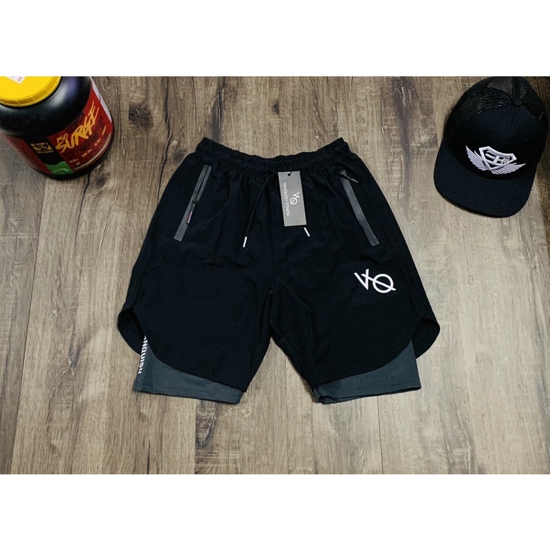 Quần Short Gym 2 Lớp VQ, Quần Đùi Tập Gym Fitness VQ