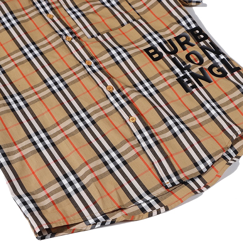 ❤❀  ❤ Burberr--------Áo Sơ Mi Cotton Tay Ngắn Kẻ Sọc Phong Cách Vintage Dành Cho Cặp Đôi