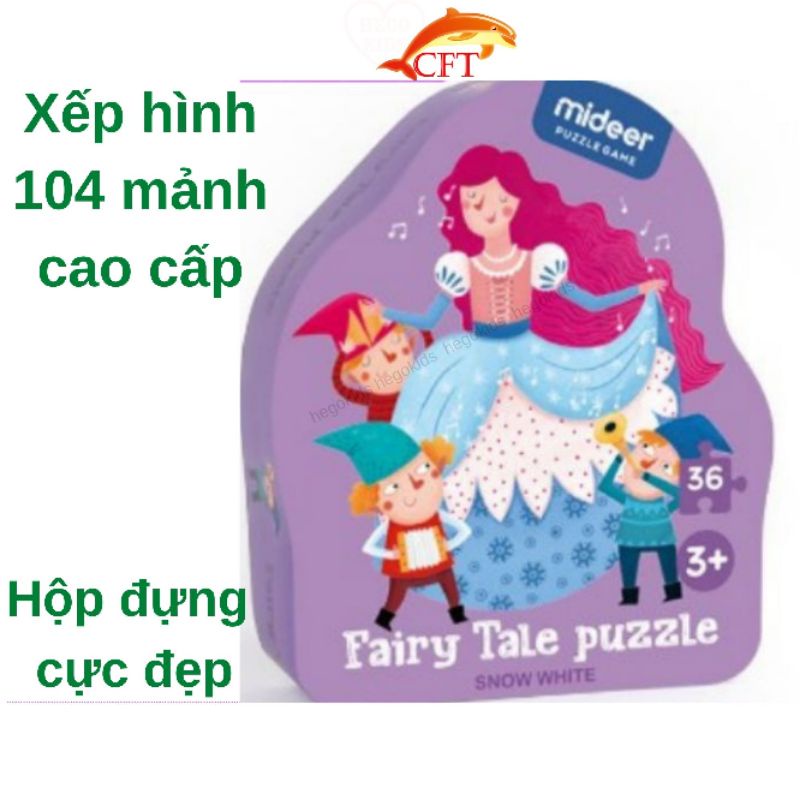 Xếp Hình Cho Bé Từ 3 Tuổi Bộ Ghép Hình Puzzle Cao Cấp Mideer 36 Mảnh 4 Mẫu Cổ Tích Bạch Tuyết Alice Ba Chú Heo Khăn Đỏ