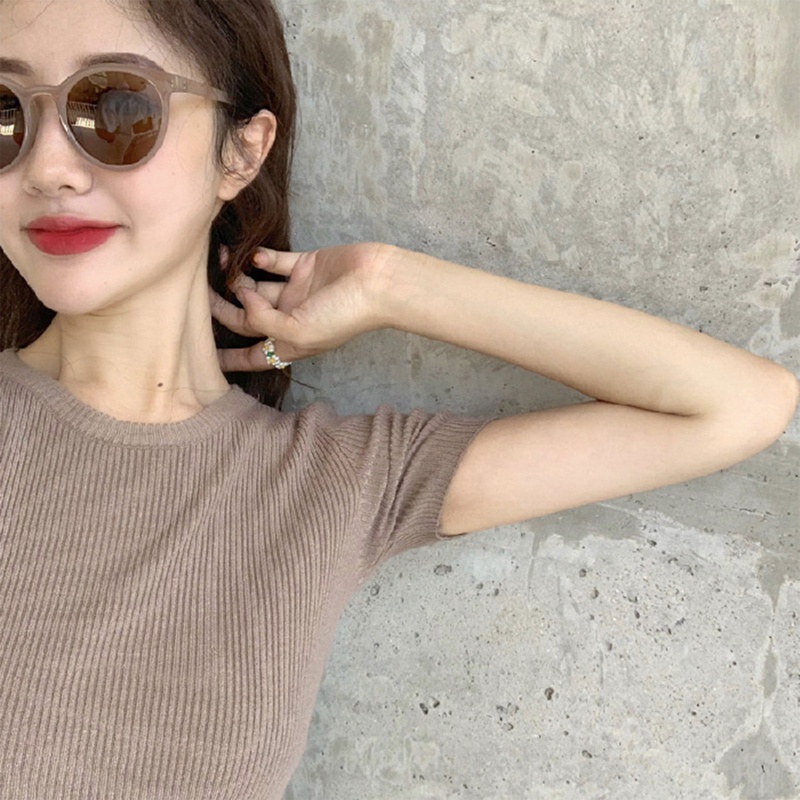 Áo Thun Croptop Dệt Kim Tay Ngắn Cổ Tròn Màu Sắc Kẹo Ngọt Phong Cách Đơn Giản Thời Trang Mùa Hè Cho Nữ