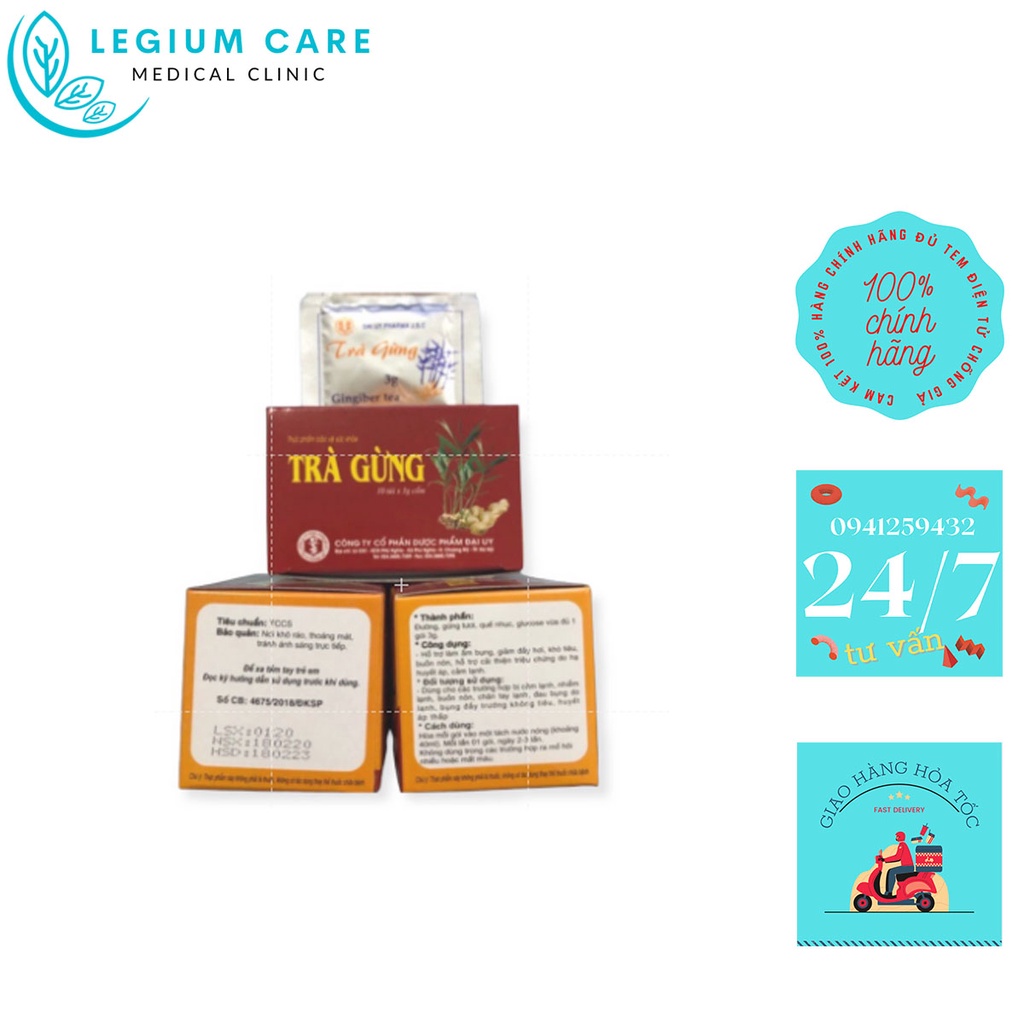 TRÀ GỪNG HÒA TAN Đại Uy làm ấm cơ thể, giảm đầy hơi, khó tiêu, giảm cảm lạnh hộp 10 gói x 3g