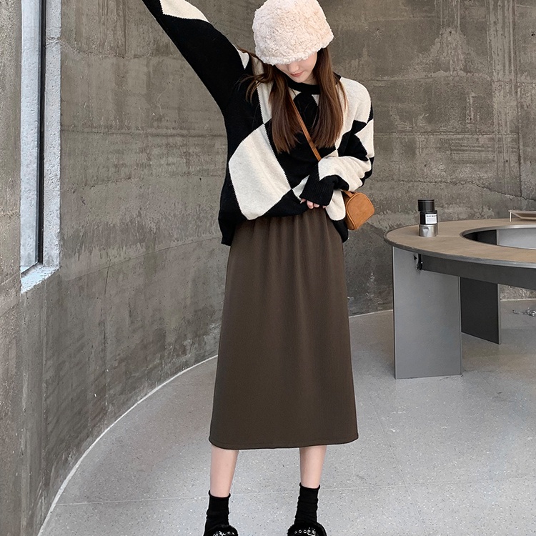 SUXI Chân Váy Dệt Kim Lưng Cao Màu Sắc Đơn Giản Thời Trang Thu Đông Cho Nữ