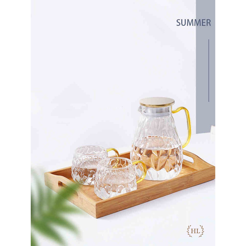 BỘ BÌNH CỐC THỦY TINH VÂN SÒ | BỘ BÌNH CỐC THỦY TINH CHỊU NHIỆT DECOR DẬP NỔI VÂN QUẢ NA | BigBuy360 - bigbuy360.vn