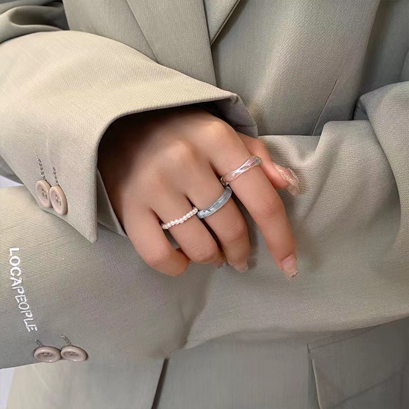 iF YOU Set 3 nhẫn   đính ngọc trai nhựa phong cách Hàn Quốc thời trang