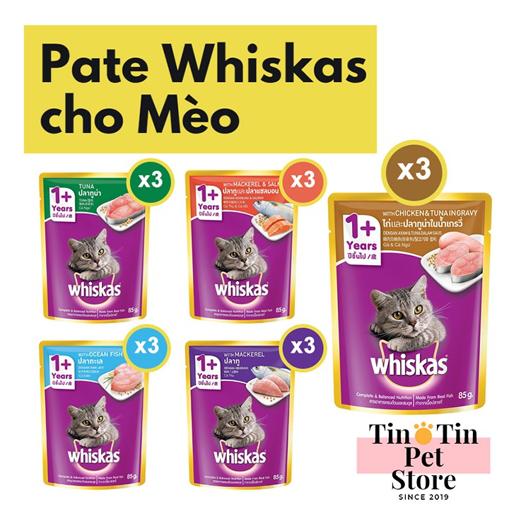 Combo 15 Gói Pate Whiskas 80g - 4 Mùi Vị Cho Mèo