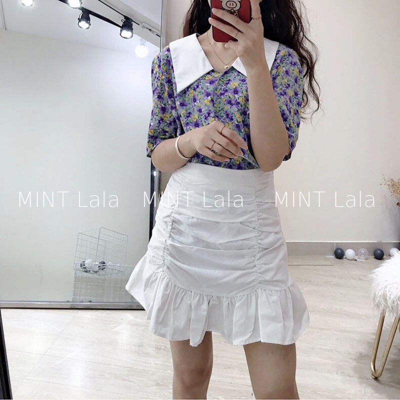 Chân Váy Ngắn Nhún Lai Bèo Kiểu Mới