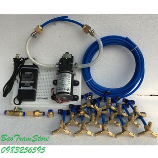 Bộ Máy phun sương tưới cây tự động 15 béc đồng 3 hướng dùng máy bơm tăng áp mini 12v 65w FL3203