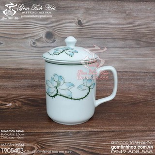 Ly cốc sứ có nắp vẽ hoa sen xanh Gốm sứ Bát Tràng