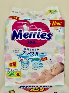 Bỉm dán Merries size S 82+6 miếng