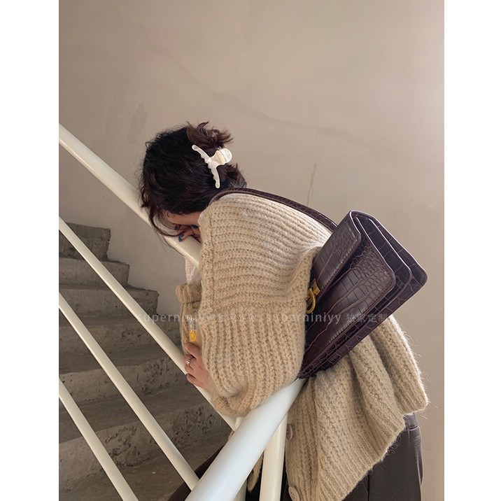 Áo khoác cardigan dệt kim tay dài phong cách Hàn Quốc cổ điển 6 màu tùy chọn