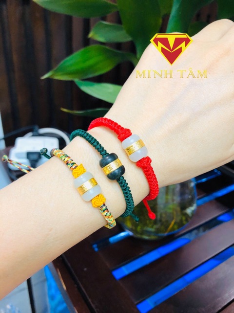 Vòng tay lu thống Bạch Ngọc may mắn✨Lu thống Bạch ngọc dây tết may mắn-Minh Tâm Jewelry