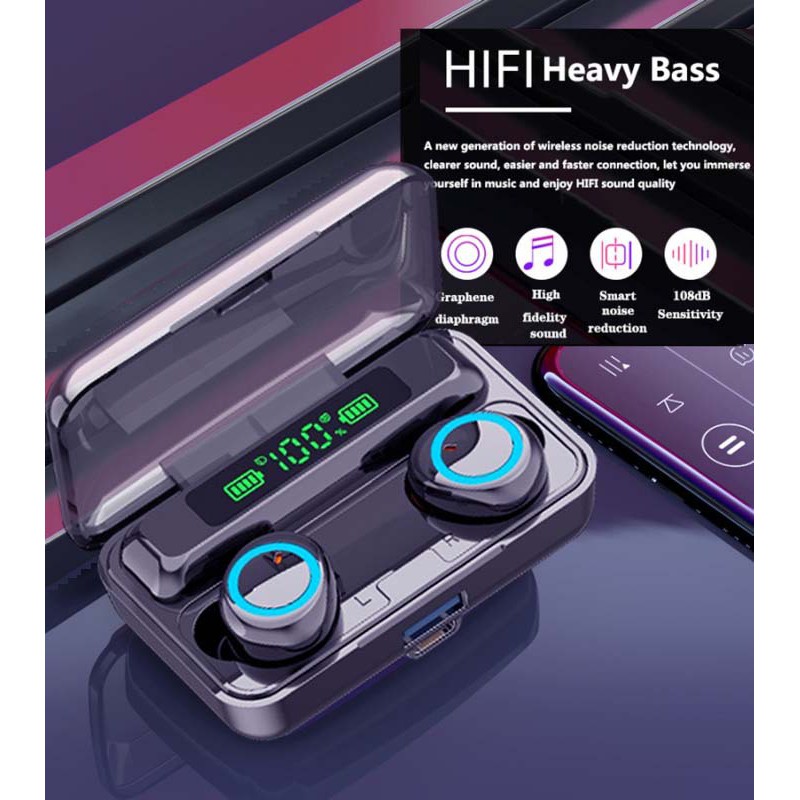 Tai nghe Bluetooth 5.0 True Wireless Cảm ứng không dây siêu bass kháng nước thể theo stereo F93