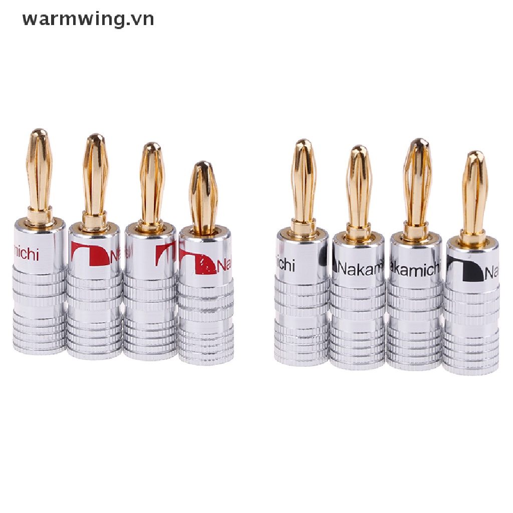 【warmwing】 4pcs 2pairs 24K Gold Plated Speaker banana plug Audio Jack connector  .