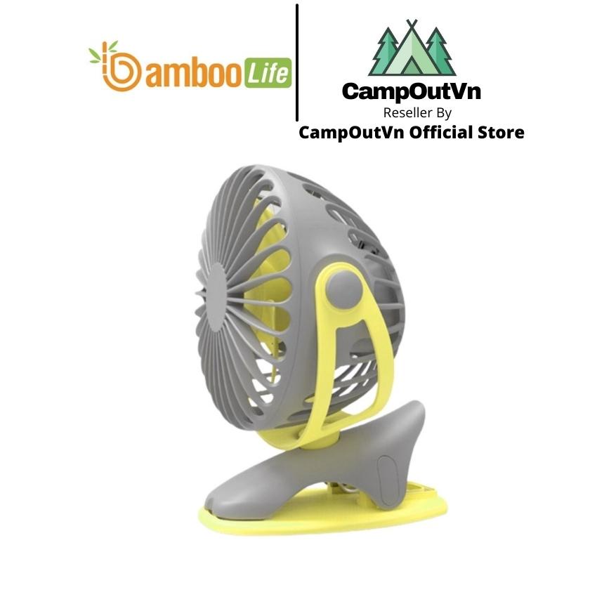 Quạt tích điện mini Bamboo Life BL022 Campout cắm trại du lịch kẹp xoay 360 độ cao cấp gầm 4 chế độ gió tiện lợi A418