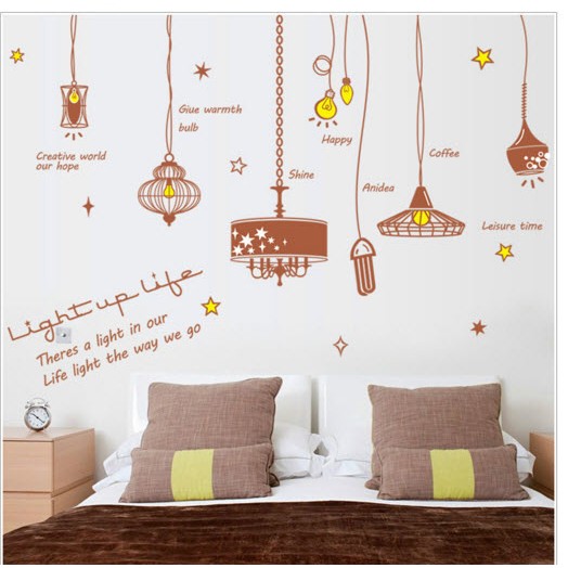 Decal dán tường decal trang trí bộ bóng đèn nâu BINBIN PK367 (Có keo sẵn)