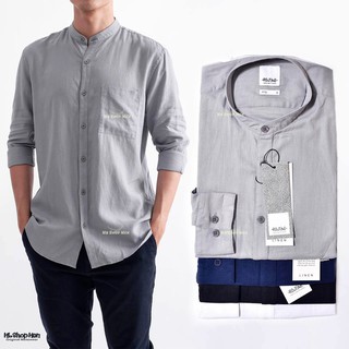 Áo sơ mi nam cổ tàu dài tay vải đũi mềm thấm hút mồ hôi tốt