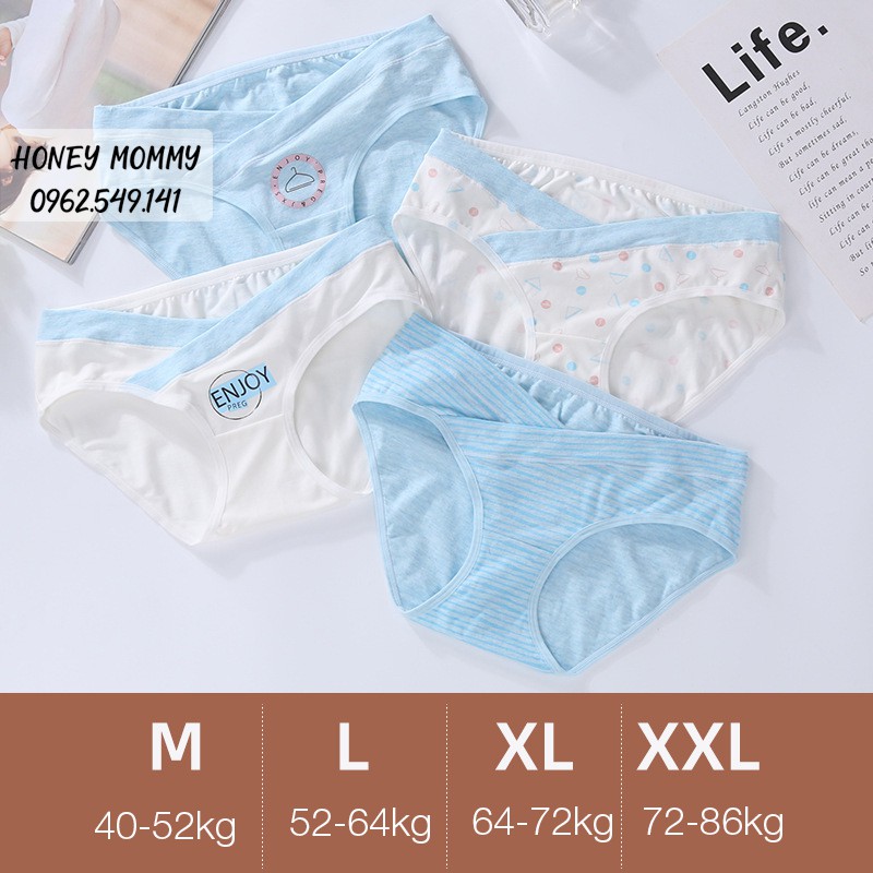 Đồ Lót Bầu Combo 4 Quần Lót Bầu Cạp Chéo Đủ Size 40 - 85kg HN1801 Honey Mommy Quần Chip Bầu Cạp Chéo