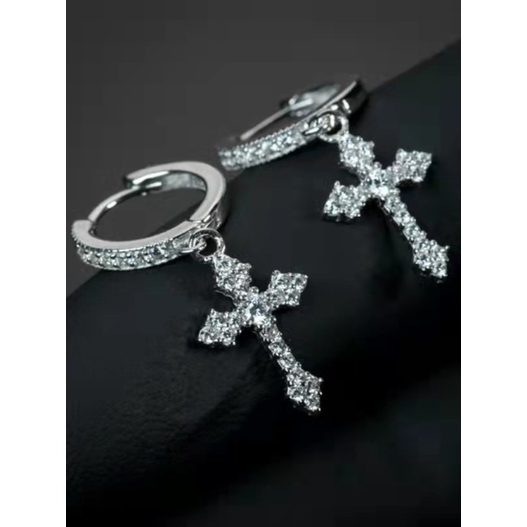 Bông Tai Hình Thánh Giá Đính Đá Zircon Phong Cách Hip Hop Thời Trang Cho Nam Và Nữ| Jp5