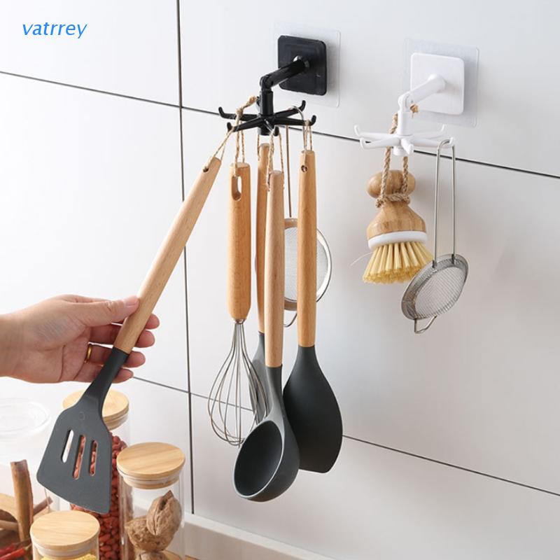Móc treo đồ gắn tường không cần khoan thiết kế đơn giản nhiều móc có thể xoay tiện dụng cho nhà tắm / nhà bếp