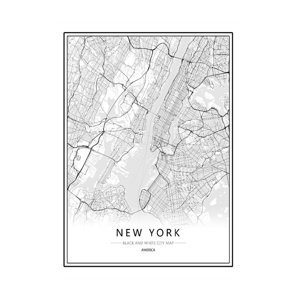 London New York Paris Canvas Wall Painting World City Map Poster Black White Abstract Oil Picture Unframed Oil Drawing