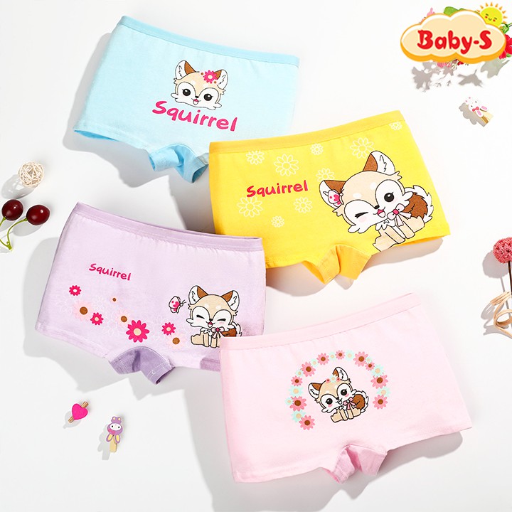 Set 4 quần chip đùi cho bé gái 2-12 tuổi chất cotton mềm mại co giãn tốt họa tiết đáng yêu Baby-S-SC015