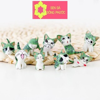 (Hot) - Mèo con vằn đen tinh nghịch - Phụ kiện làm tiểu cảnh sen đá, xương rồng, cây phong thuỷ văn phòng đẹp