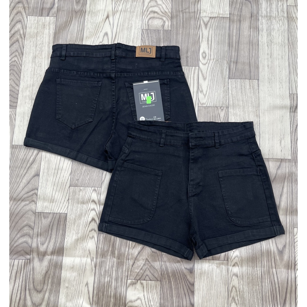 Quần short jeans nữ túi to, lưng cao, co dãn mạnh màu đen tuyền 4359 4361