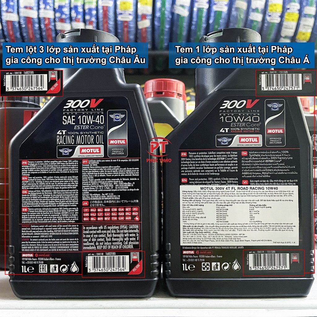 Nhớt Motul 300V Factory Line 10W40 1 Lít. Motul 300V tem 3 lớp, tem 1 lớp sử dụng cho mọi loại xe