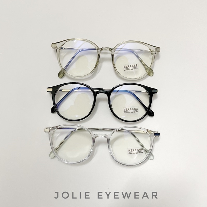 Kính gọng tròn basic nhựa phối kim loại 2054 Jolie eyewear chống ánh sáng xanh, UV400