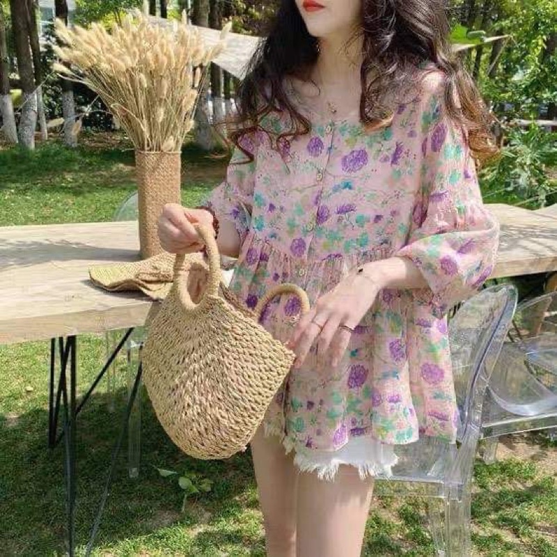 bán sỉ áo hoa peplum tím siêu xinh
