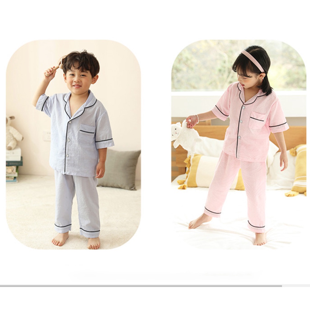 Bộ pijama cho bé chất đũi trơn, bộ đồ ngủ tay ngắn trẻ em Tiny Kids từ 6-28kg