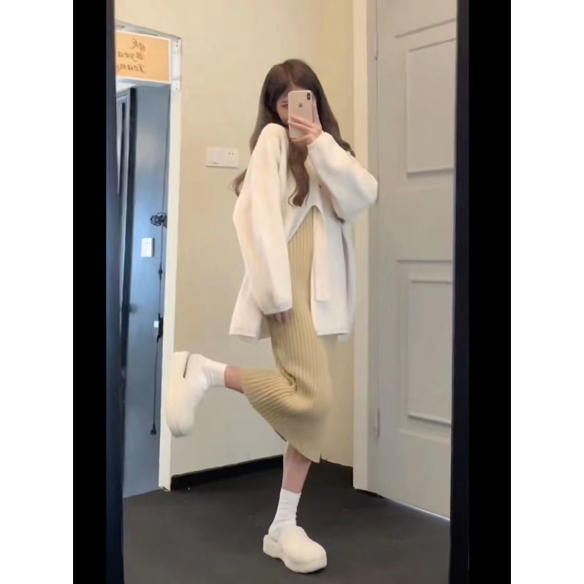 Áo Khoác Cardigan Dệt Kim Dáng Rộng Thời Trang Thu Đông
