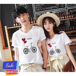 Áo đôi in hình trái tim xe đạp đáng yêu