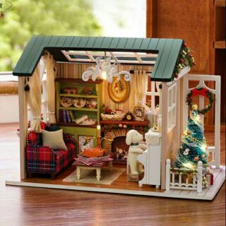 Kèm mica - Mô hình nhà gỗ búp bê dollhouse DIY - Z009 holiday