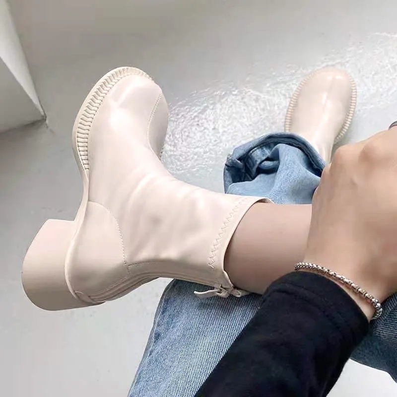 MURIOKI Bốt nữ chất liệu da Pu cao cấp, Boot nữ khoá kéo sau, lót nỉ êm