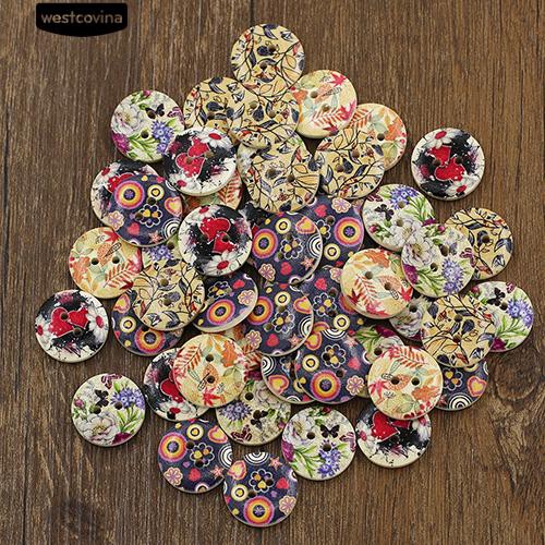 Set 50 Nút Gỗ 2 Lỗ Hình Hoa / Lá Chuyên Dụng Cho Thợ May Vá