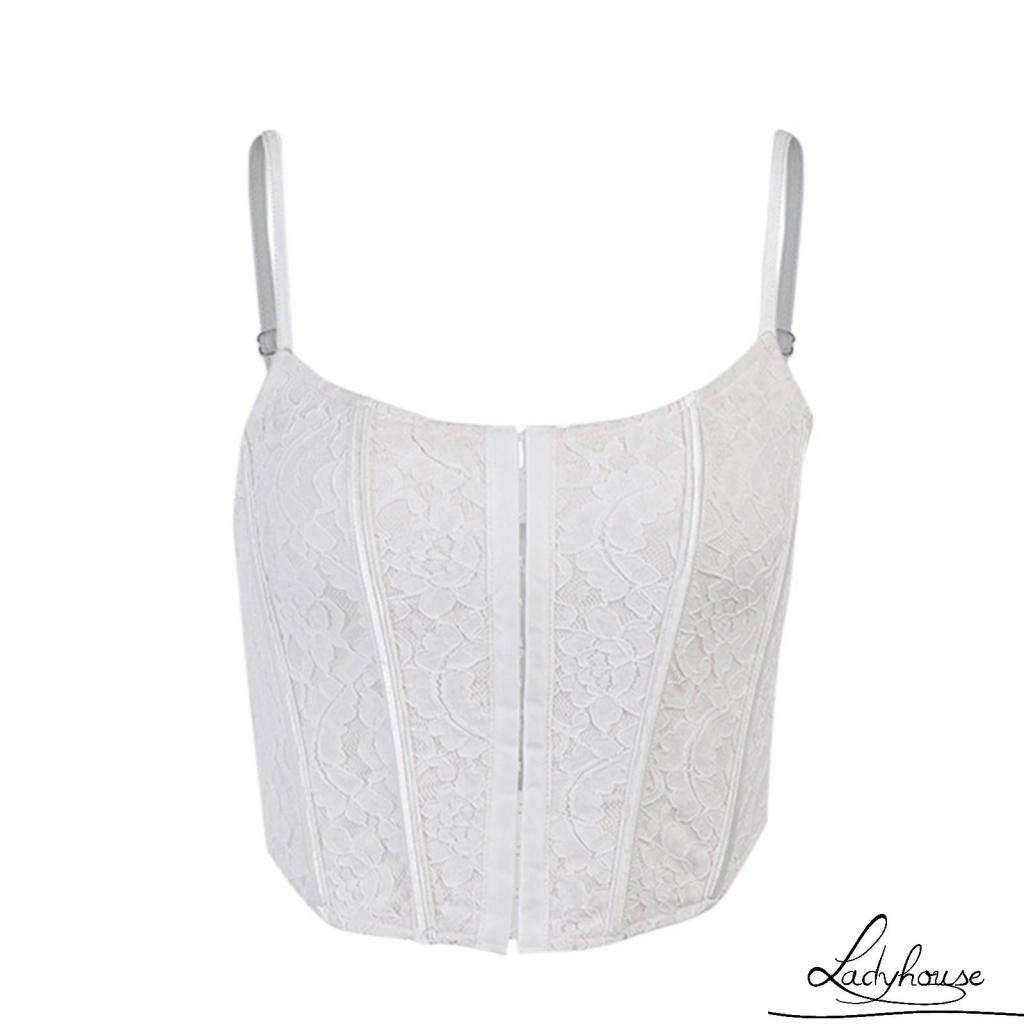 Áo Croptop Hai Dây Phối Ren Hoa Gợi Cảm Cho Nữ