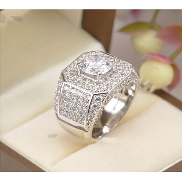 Nhẫn nam đẹp mạ bạch kim Italy không bay màu