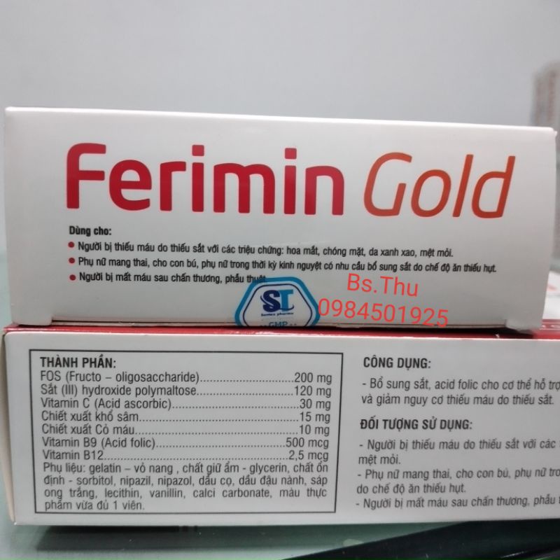 FERIMIN GOLD bổ sung sắt hữu cơ tự nhiên từ thực vật dễ hấp thu không tanh, không táo hộp 30 viên nang