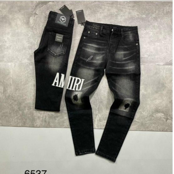 Quần bò nam ống côn Amiri chữ thêu da mài màu mới hot trend 2021