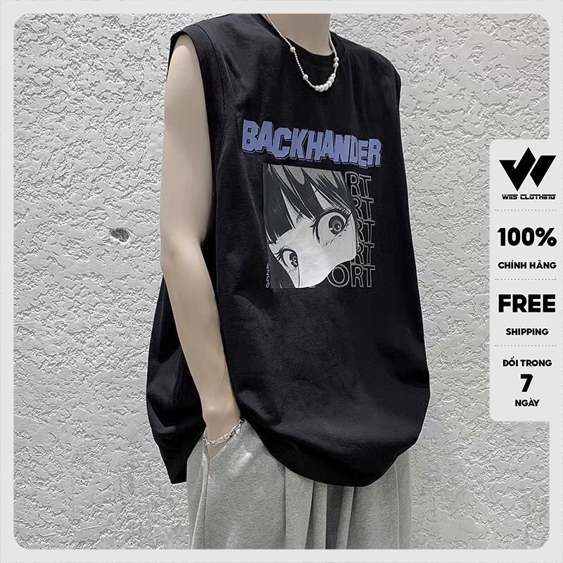Áo thun ba lỗ WIIS unisex form rộng sát nách BACKHANDER thời trang nam nữ oversize