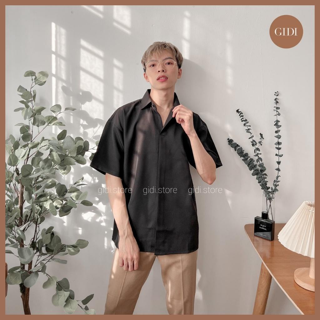Áo sơ mi KHÔNG NÚT tay lỡ Nam Nữ Unisex - sơ mi ngắn tay phong cách Hàn Quốc vải lụa không nhăn, cực mát