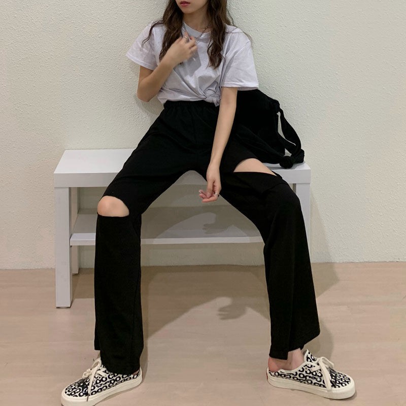 Quần Dài Nữ Lưng Cao Ống Rộng Rách Gối Thời Trang Hè 2021 | BigBuy360 - bigbuy360.vn