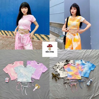 Áo Croptop Loang Màu Ôm Body Đan Dây Eo siêu hot
